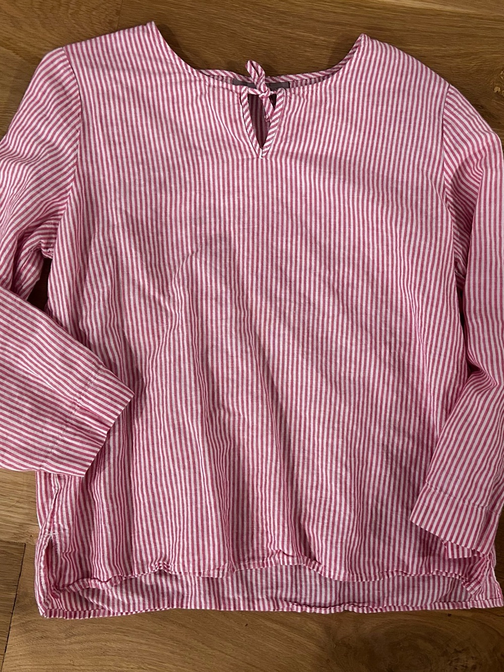 Chico’s pink & White Striped Linen-Cotton Blend Top 3/4 sleeves